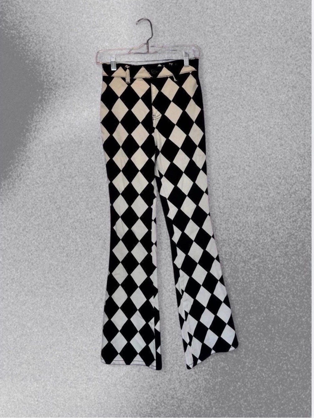 MOTEL ROCKS Zoven Pants size S Checkered Harlequin Black and White
